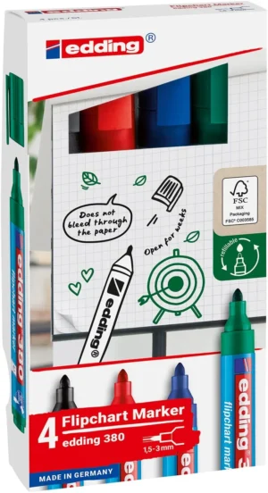 Edding flipchartmarker E-380, geassorteerde kleuren, blister van 4 stuks — flipchart markers
