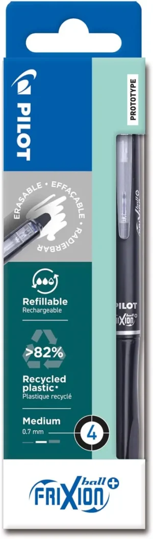 Pilot FriXion Ball Plus roller, medium, zwart, etui van 4 stuks — gelroller