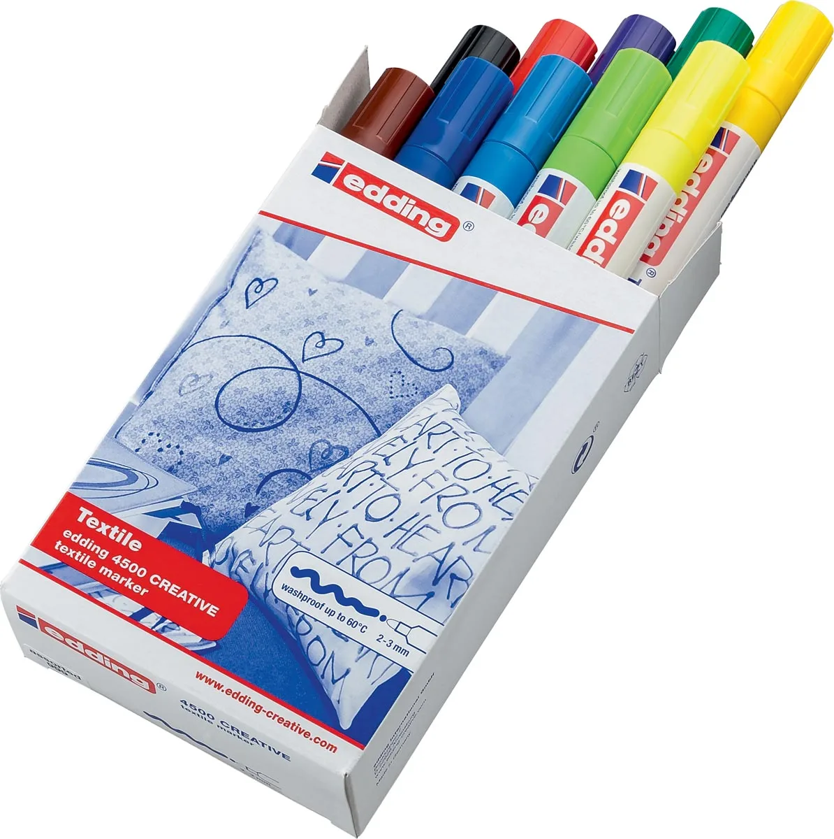 Edding textielstift 4500, set van 10 stuks in geassorteerde basiskleuren — speciale stiften