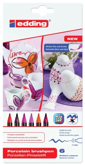 Edding porselein-penseelstift e-4200 warm set van 6 — speciale stiften