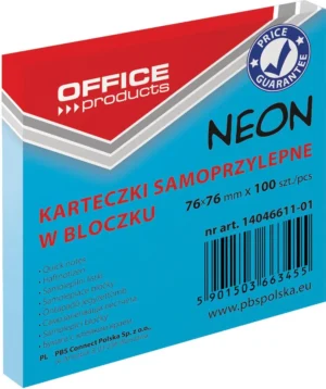 OFFICE products memoblok Neon, 76 x 76 mm, 100 vel, neonblauw — gekleurde notes