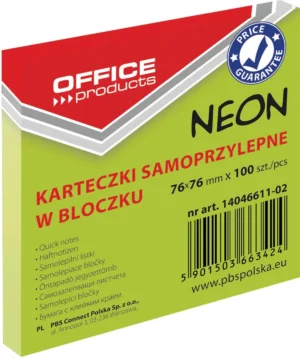 OFFICE products memoblok Neon, 76 x 76 mm, 100 vel, neongroen — gekleurde notes