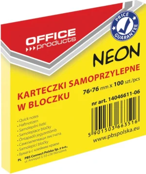 OFFICE products memoblok Neon, 76 x 76 mm, 100 vel, neongeel — gekleurde notes