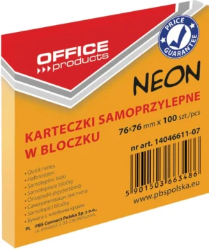 OFFICE products memoblok Neon, 76 x 76 mm, 100 vel, neonoranje — gekleurde notes