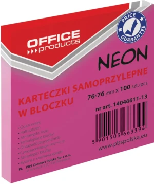 OFFICE products memoblok Neon, 76 x 76 mm, 100 vel, neonroze — gekleurde notes