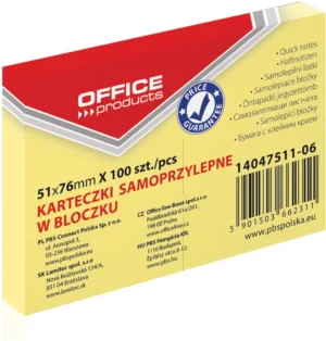 OFFICE products memoblok, 51 x 76 mm, 100 vel, geel — gele notes