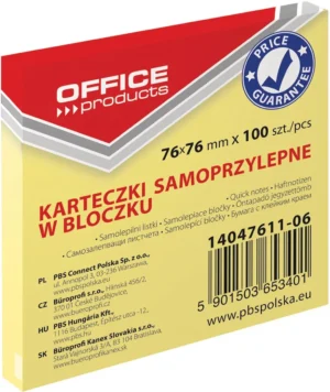 OFFICE products memoblok, 76 x 76 mm, 100 vel, geel — gele notes