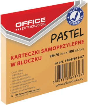 OFFICE products memoblok Pastel, 76 x 76 mm, 100 vel, pasteloranje — gekleurde notes