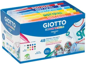 Giotto Decor Textile textielstiften, schoolpack met 48 stuks in geassorteerde kleuren — speciale stiften