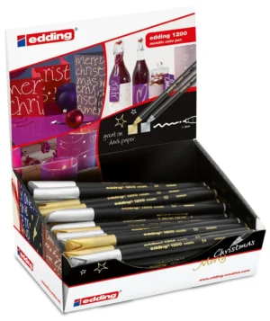Display met 50 edding e-1200 metallic viltstiften in zilver en goud
