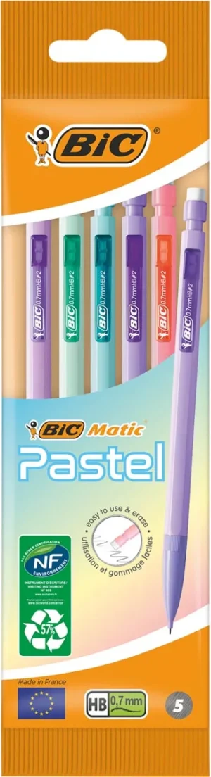 BicMatic vulpotlood Pastel, blister van 5 stuks — wegwerpvulpotlood