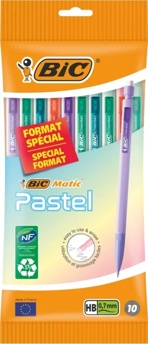 BicMatic pastel vulpotlood, blister van 10 stuks, assorti — wegwerpvulpotlood