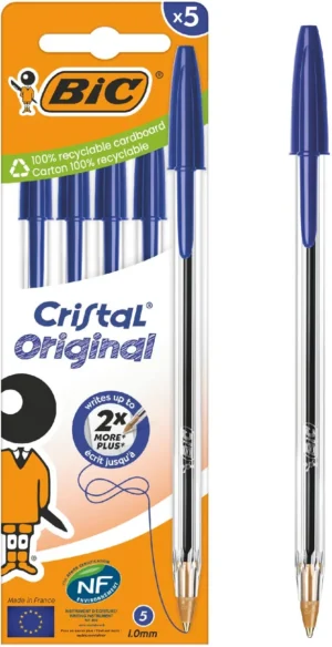 Bic Cristal balpen medium, blauw, blister van 5 stuks — detail 2
