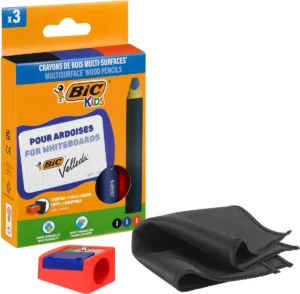 Bic Kids potlood voor whiteboards Multisurface, assorti, etui van 3 stuks + slijper en doek — whiteboardmarker