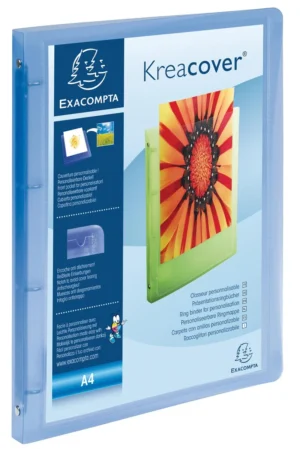 Exaclair Personaliseerbare ringmap Kreacover 4 ringen, transparant blauw — personaliseerbare mappen