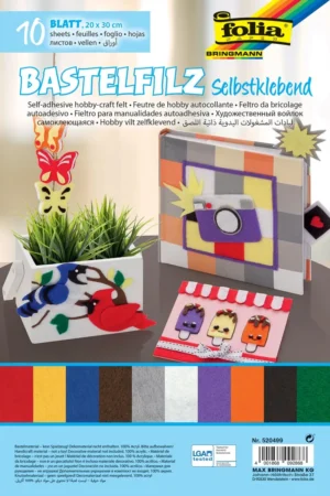 Folia zelfklevend vilt ft 20 x 30 cm, pak met 10 vel in geassorteerde kleuren — hobbypapier en -karton