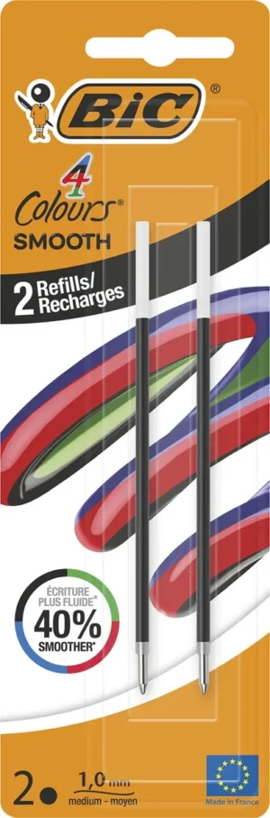 BIC vulling voor balpen 4 Colours Smooth, medium, blister van 2 stuks, zwart — balpenvulling