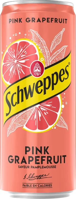 Schweppes Pink grapefruit frisdrank, sleek blik van 33 cl, pak van 24 — drank en eetwaren