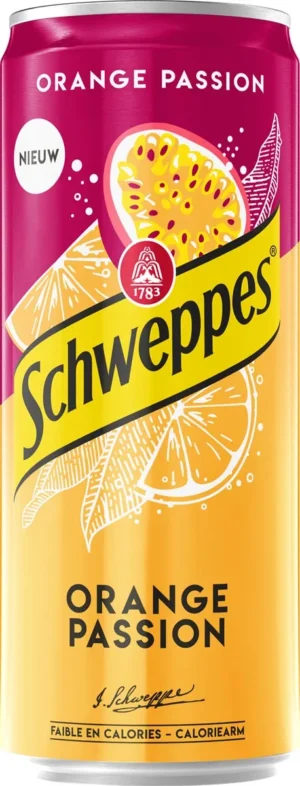 Schweppes Orange Passion frisdrank, sleek blik van 33 cl, pak van 24 stuks — drank en eetwaren