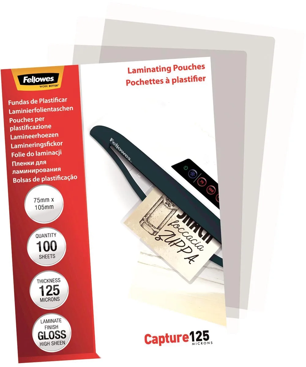 Fellowes lamineerhoes Capture125 ft 75 x 105 mm, 250 micron (2 x 125 micron), pak van 100 stuks — detail 3