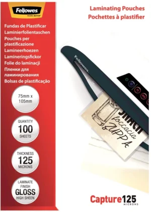 Fellowes lamineerhoes Capture125 ft 75 x 105 mm, 250 micron (2 x 125 micron), pak van 100 stuks — toebehoren voor lamineermachines