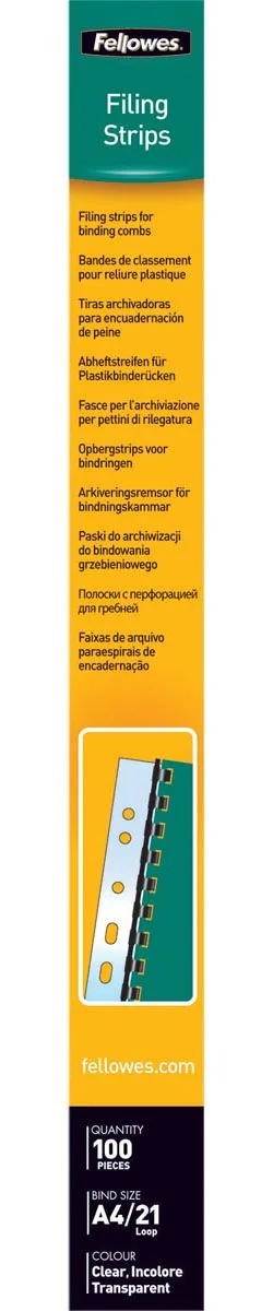 Fellowes filestrips uit plastic ft A4, pak van 100 stuks — toebehoren voor inbindmachines