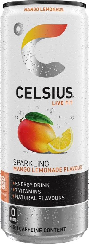 Celsius Mango Lemonade, blik van 25 cl, pak van 12 stuks — drank en eetwaren