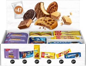 Assortiment koekjes van Milka, Oreo en Lu, doos van 47 stuks, mix — drank en eetwaren