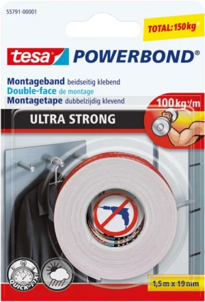 Rol Tesa Powerbond Ultra Strong dubbelzijdige montagetape van 19 mm × 5 m op blister