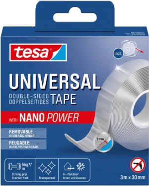 Tesa dubbelzijdige tape Nano Power, ft 3 m x 30 mm, transparant — dubbelzijdige plakband