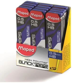 Maped Black'peps potloodstiften, 0,5 mm, HB, doos van 12 stuks