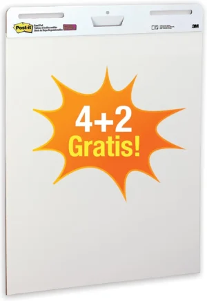Post-it meeting chart, ft 63,5 x 77,5 cm, blanco, 30 vel, pak van 4 + 2 gratis — toebehoren voor flipcharts
