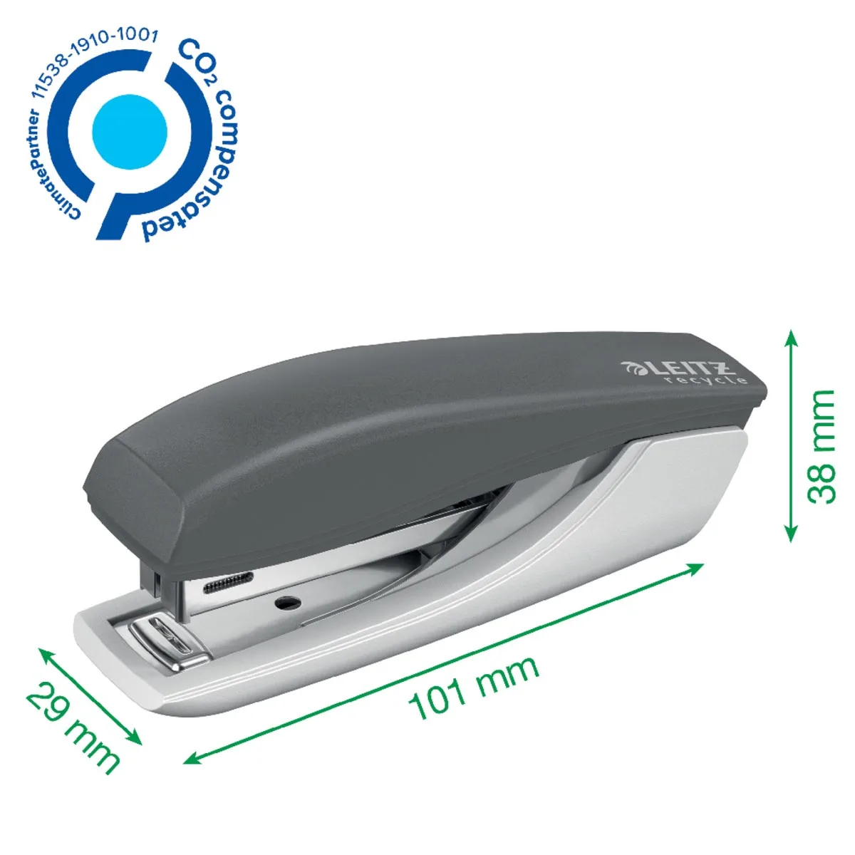 Leitz NeXXt Recycle mini nietmachine, groen — detail 3