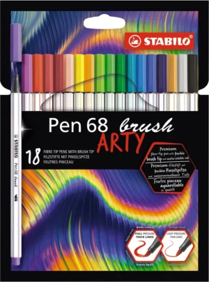 STABILO pen 68 brush ARTY, etui van 18 stuks, assorti — viltstift