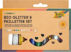 Folia Bio glitterset met tubes glitterpoeder in zes kleuren en knutsellijm