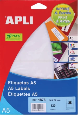 Apli witte etiketten Print & Write ft 36 x 82 mm (b x h), 120 stuks, 8 per blad (1876) — multifunctionele etiketten