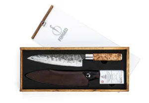 Forged VG10 koksmes, Ft 20,5 cm, met beschermhoes in leer — cateringtoebehoren