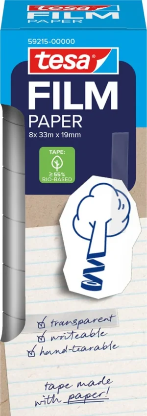 Tesafilm papier tape, ft 19 mm x 33 m, transparant, doos van 8 stuks — transparante plakband