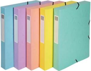 Exacompta Aquarel elastobox uit glanskarton, ft A4+, rug van 4 cm, met 3 kleppen, geassorteerde kleuren — elastoboxen uit karton