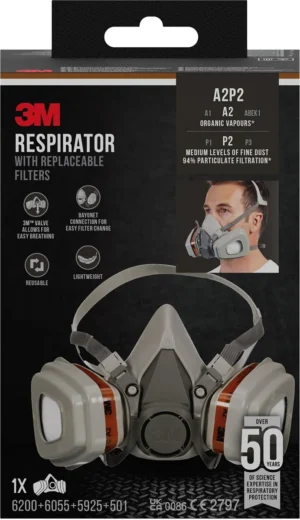 3M mondmasker met vervangbare filters, herbruikbaar, biedt A2P2 ademhalingsbescherming — detail 2