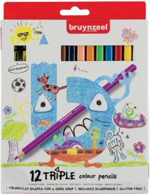 Blister met 12 Bruynzeel Kids kleurpotloden Triple in geassorteerde kleuren