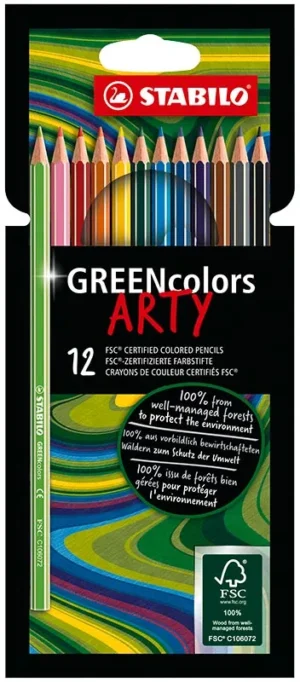STABILO GREEN kleurpotlood ARTY, etui van 12 stuks, assorti — aquarelpotlood