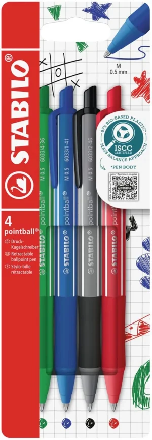 STABILO Pointball colorful balpen, medium punt, etui van 4 stuks, assorti — vulpen