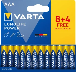 Blister Varta Longlife Power AAA-batterijen met 8 plus 4 stuks