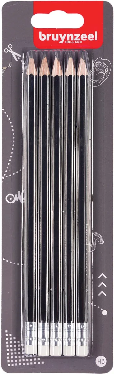Bruynzeel potlood HB, blister van 5 stuks — grafietpotlood
