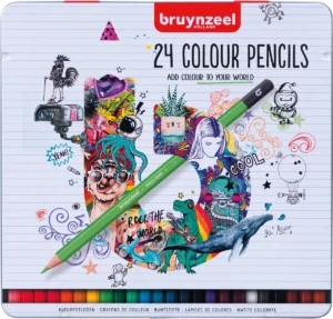 Metalen doos met 24 Bruynzeel kleurpotloden in assortiment kleuren