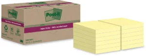 Post-it Super Sticky Notes Recycled, 70 vel, ft 47,6 x 47,6 mm, geel, pak van 12 blokken — gekleurde notes