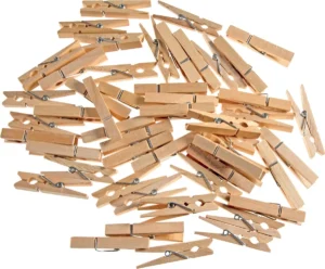 Zakje van 50 houten Bouhon wasknijpers van 48 mm in houtkleur