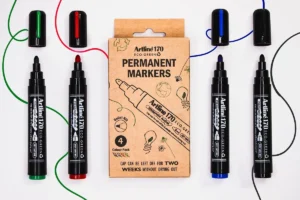Artline permanent marker Drysafe 170 Eco-Green, 2 mm, ronde punt, assortie, blister van 4 stuks — permanent markers