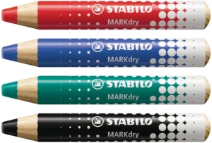 Stabilo MARKdry potlood voor whiteboards, etui van 4 stuks in geassorteerde kleuren — whiteboardmarker